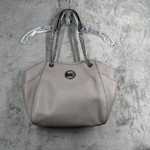 Michael Kors Jet Set Medium Chain Shoulder Tote Bag Gray Silver Metallic Classic